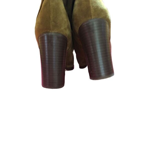 J Crew Suede Wraparound Buckle Ankle Boots, Vintage Amber block heel - Picture 7 of 9